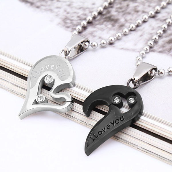 Fashion Match Heart Shape Titanium Steel Couple Necklace