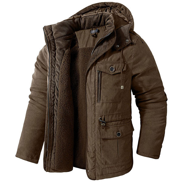 Men's Cashmere Hooded Thickened Multi Pocket Jacket US Size