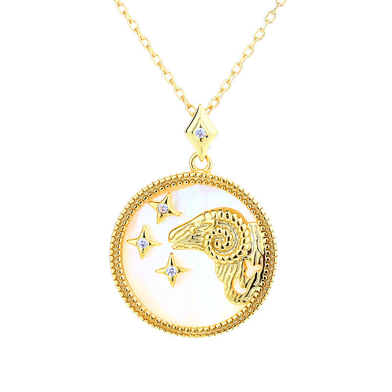 Fashion 925 Sterling Silver Gold Plated Zodiac Sign Necklace