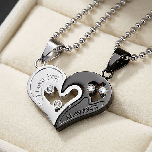 Fashion Match Heart Shape Titanium Steel Couple Necklace