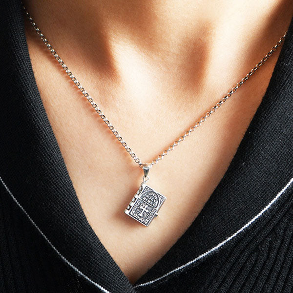 Classic 925 Sterling Silver Openable Bible Pendant Necklace