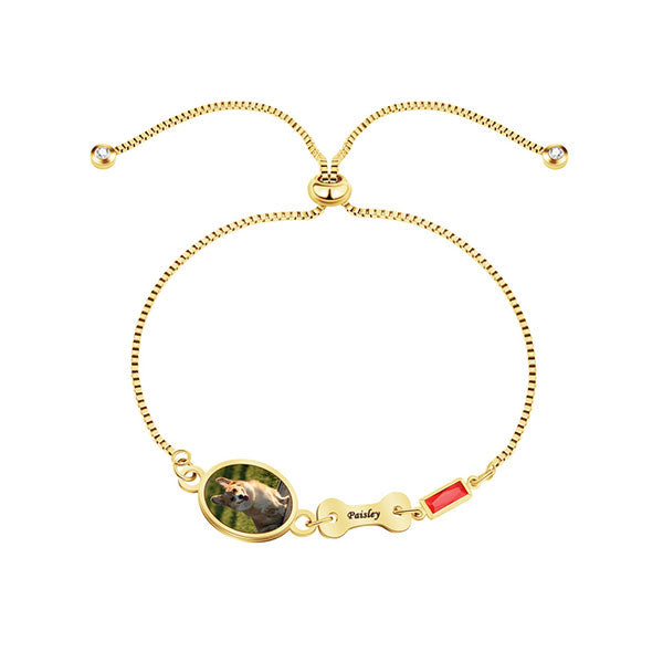 Customize Pet Theme Photo And Name Birthstone Bracelet