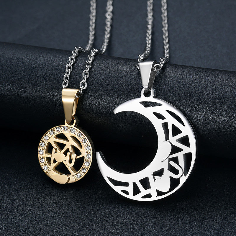 Fashion I Love You Letter Sun And Moon Couple Necklaces (Price A Pair)