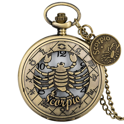 Retro Zodiac Sign Necklace Pendant Pocket Watch