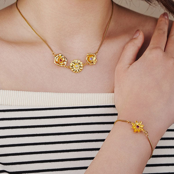 Three-Dimensional Birth Flower Design Elegant Necklace And Bracelet