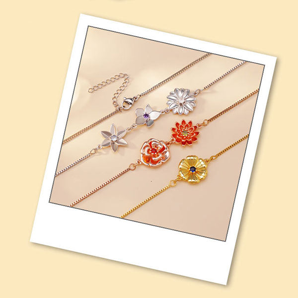 Three-Dimensional Birth Flower Design Elegant Necklace And Bracelet
