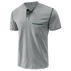 Popular Henley Style Us Size Round Collar Men's T-Shirt