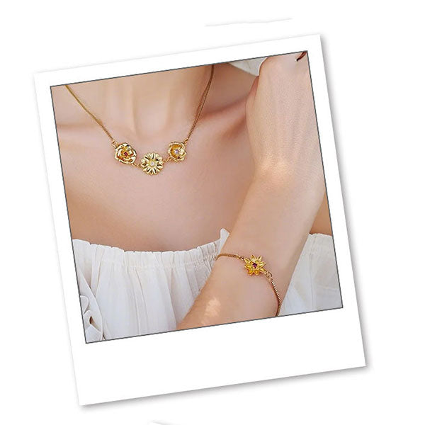 Three-Dimensional Birth Flower Design Elegant Necklace And Bracelet