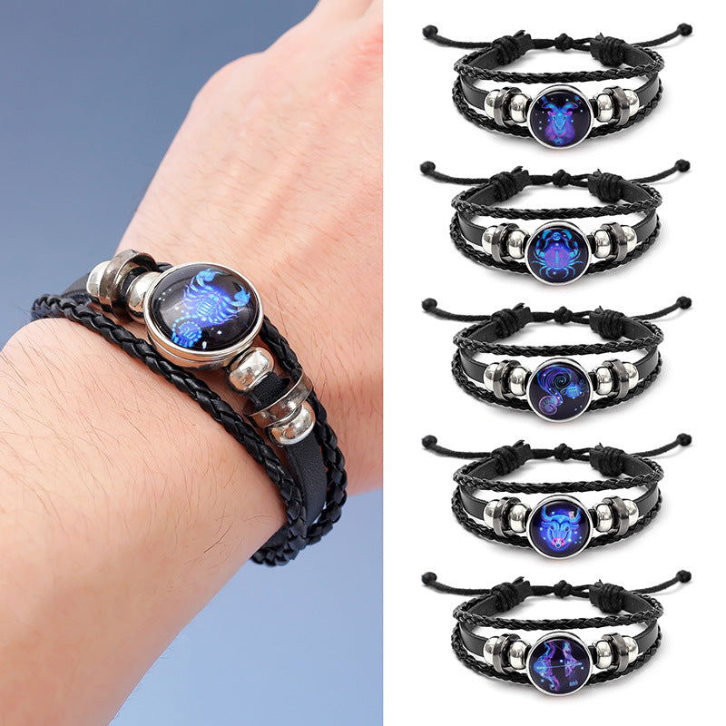 Fashion Astrological Sign Adjustable String Luminous Bracelet For Male And Female