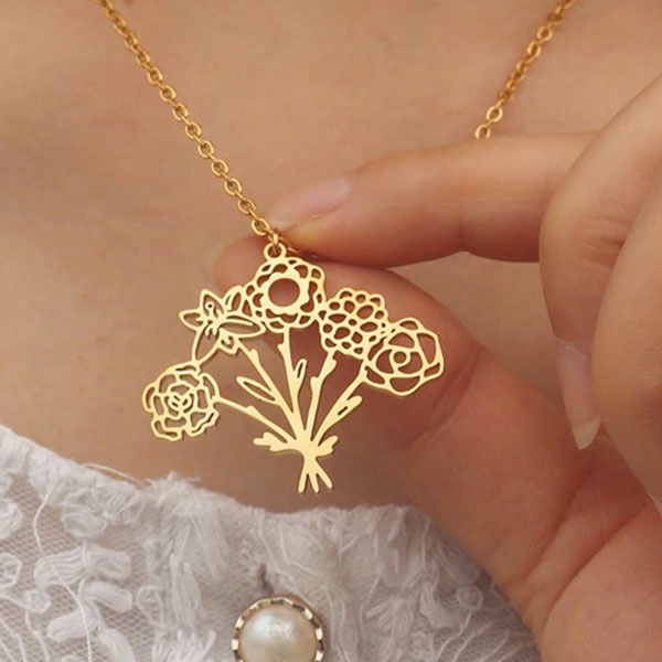 Fashion Customize Birth Flower Elegant Women's Necklace And Bracelets