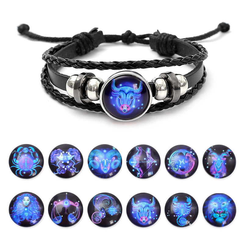 Fashion Astrological Sign Adjustable String Luminous Bracelet For Male And Female