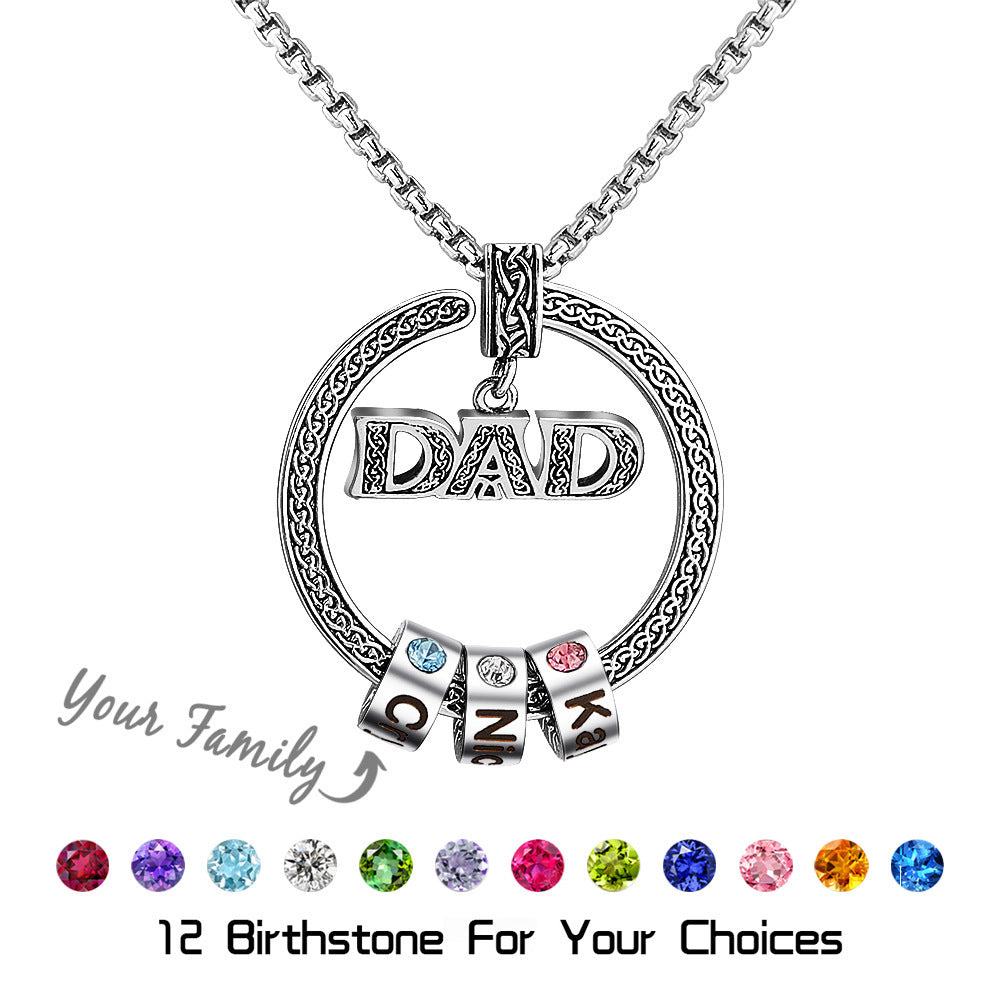 Meaningful Dad Letter Custom Birthstone and Name Charm Necklace