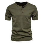 Retro Round Collar Short Sleeve Men's Henry T-Shirt