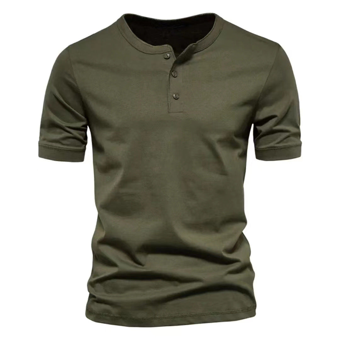 Retro Round Collar Short Sleeve Men's Henry T-Shirt