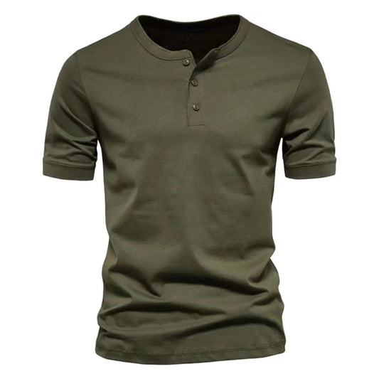 Retro Round Collar Short Sleeve Men's Henry T-Shirt