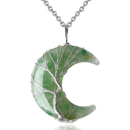 Fashion Life Tree And Moon Natural Crystal Necklace