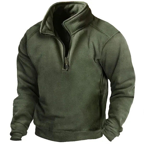 Solid Color Front Zipper Stand Collar Men's Fleece Shirt