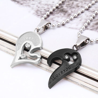 Fashion Match Heart Shape Titanium Steel Couple Necklace
