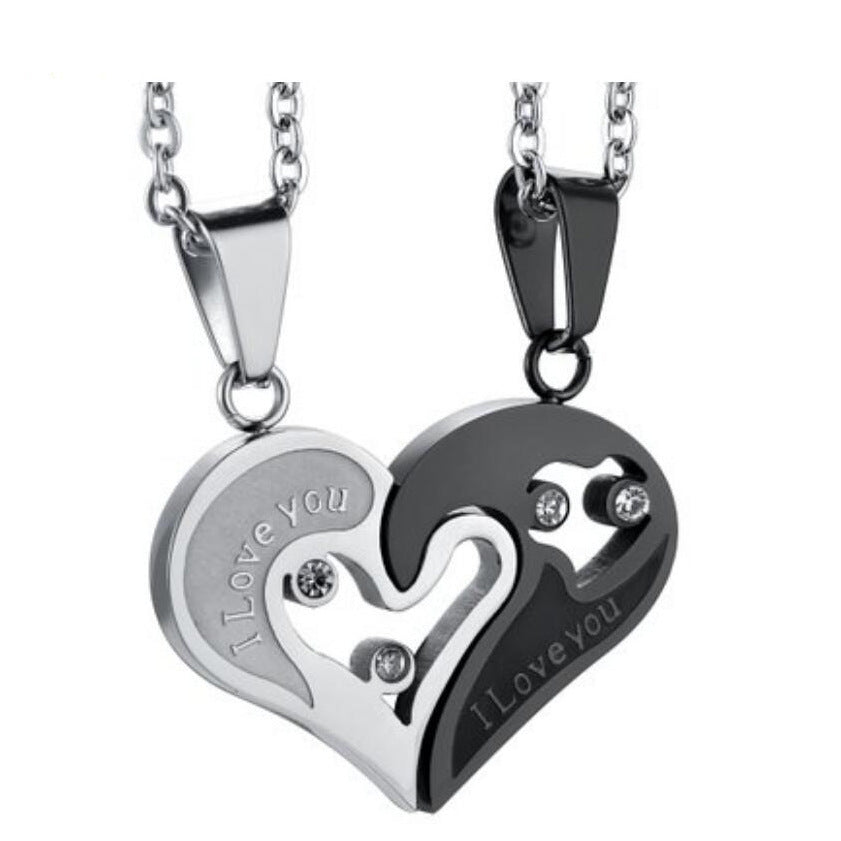 Fashion Match Heart Shape Titanium Steel Couple Necklace
