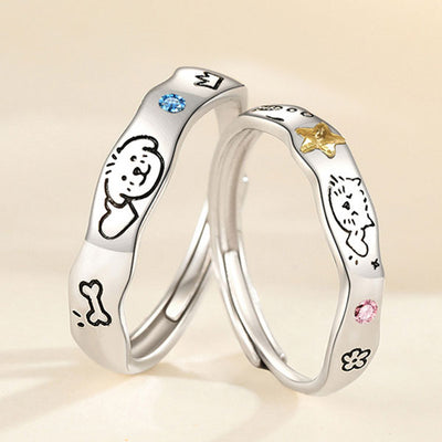 Cute Dog And Cat Theme 990 Silver Rings And Bracelets For Couples