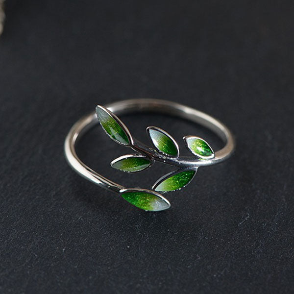 Fashion Fresh Leaf 925 Sterling Silver Adjustable Ring