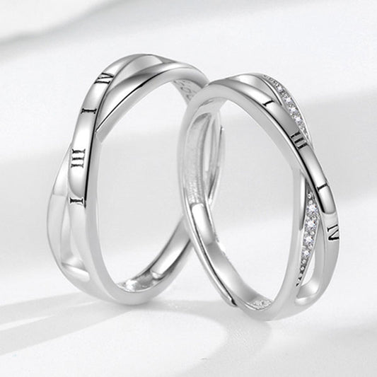 Roman Numbers 999 Sterling Silver Adjustable Ring For Couples