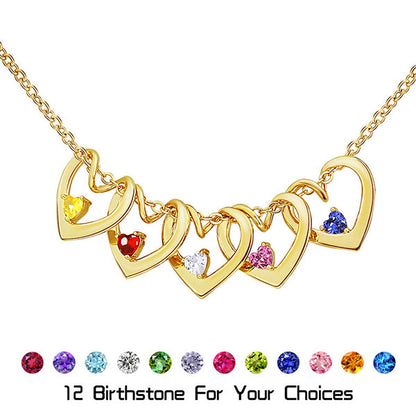 Customize Birthstone and Name Heart Shape Charm Necklace