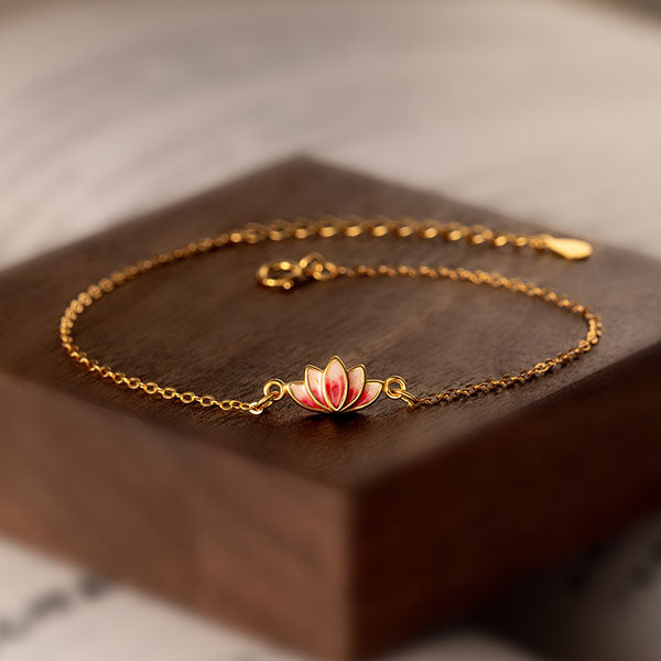 Fashion Lotus Flower 925 Sterling Silver Bracelets With Enamel Plated