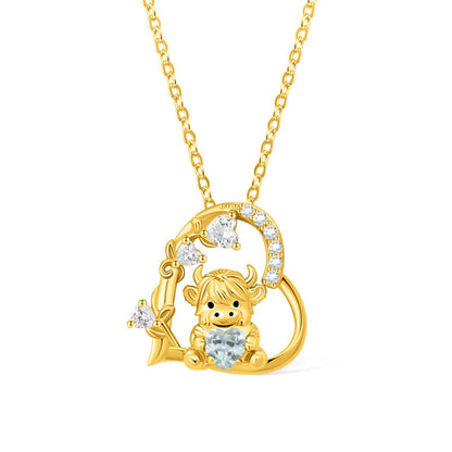 Cute Heart Shape Cow Necklace Custom Birthstone