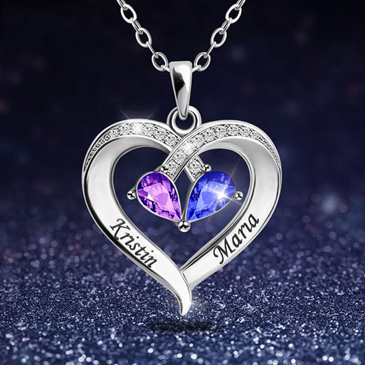 Personalized Name And Birth Stone Love Heart Necklace