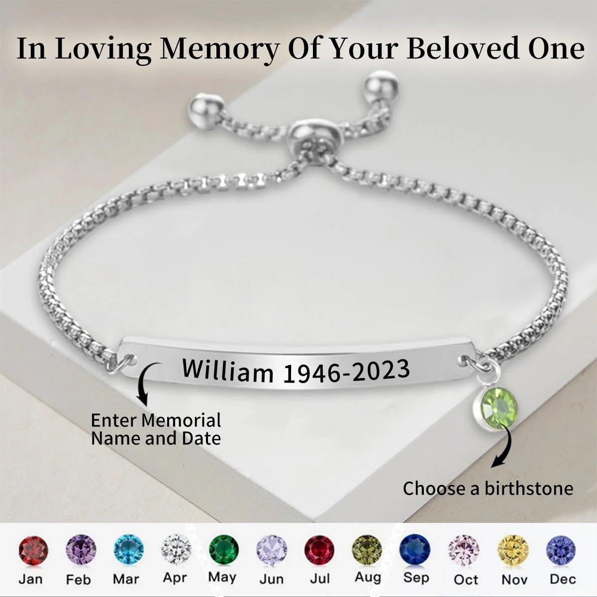 Personalized Name And Birthstone Memorial Bracelet For Adults And Children