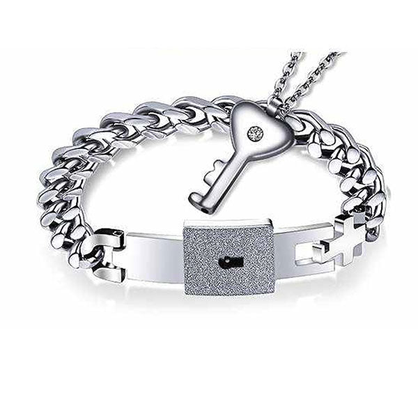 Cute Lcok Bracelet And Key Necklace For Couples