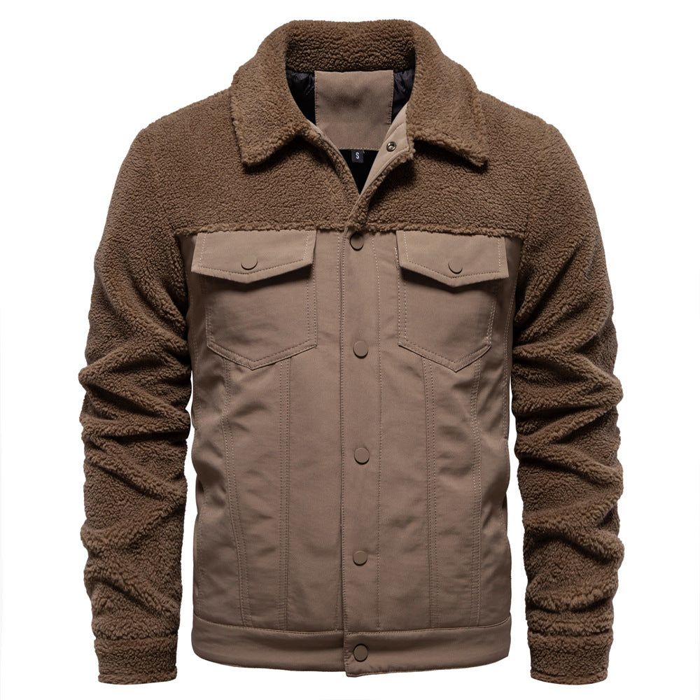 Fashion Solid Color Berber Fleece Men's Jacket