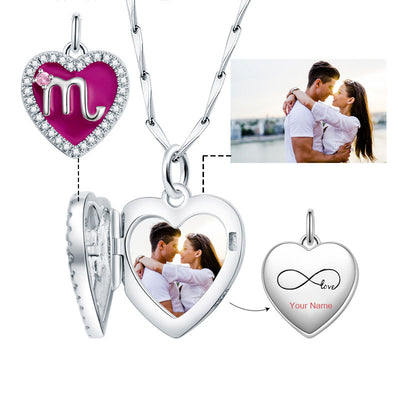 Cute Heart Shape Zodiac Sign DIY Name And Photo 925 Sterling Silver Necklace