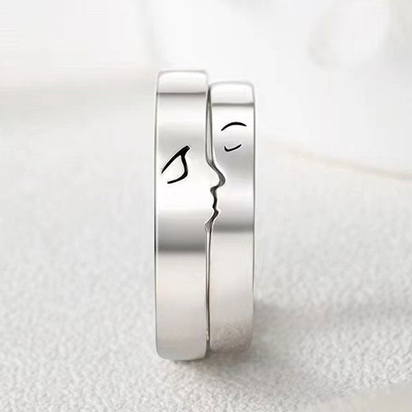 Fashion Kiss Shape 925 Sterling Silver Adjustable Ring For Couples