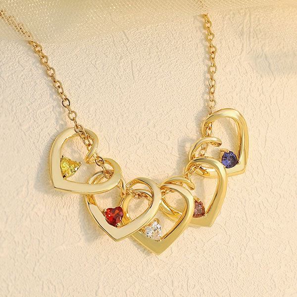 Customize Birthstone and Name Heart Shape Charm Necklace