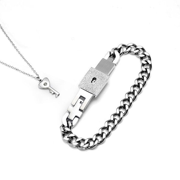 Cute Lcok Bracelet And Key Necklace For Couples