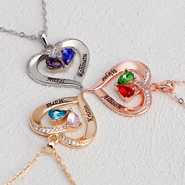 Personalized Name And Birth Stone Love Heart Necklace