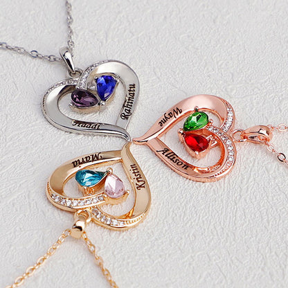 Personalized Name And Birth Stone Love Heart Necklace