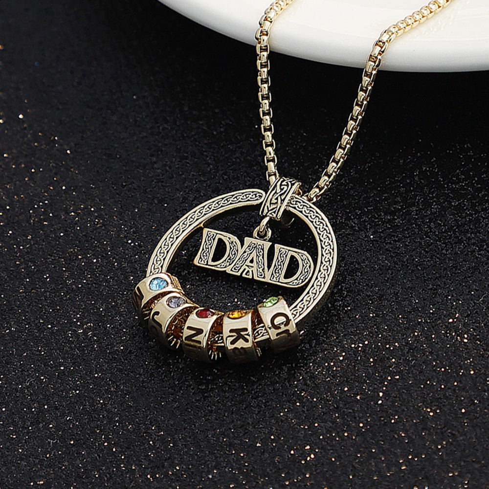 Meaningful Dad Letter Custom Birthstone and Name Charm Necklace