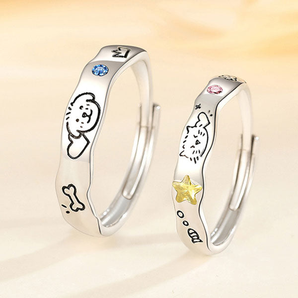 Cute Dog And Cat Theme 990 Silver Rings And Bracelets For Couples
