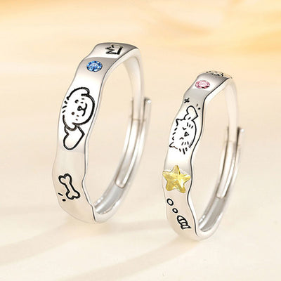 Cute Dog And Cat Theme 990 Silver Rings And Bracelets For Couples