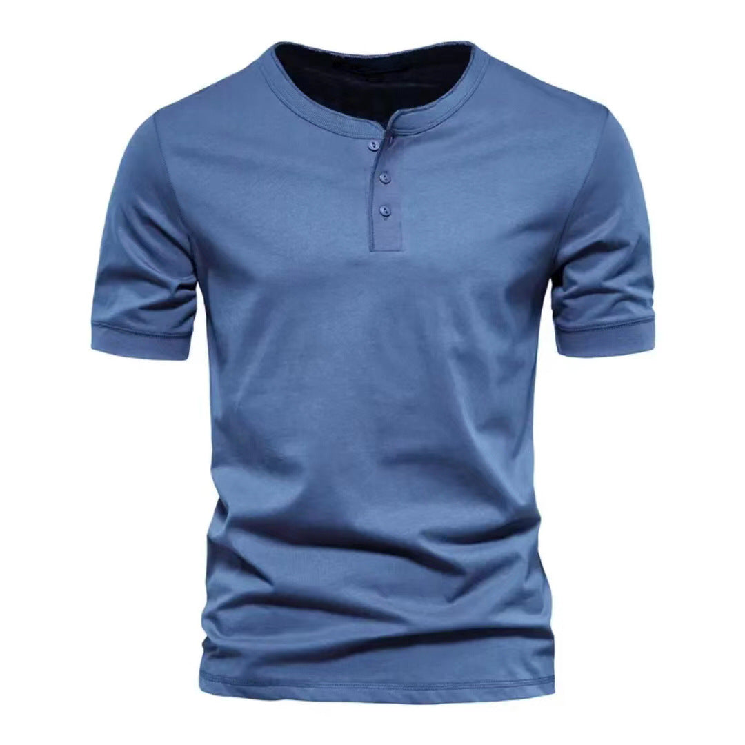 Retro Round Collar Short Sleeve Men's Henry T-Shirt