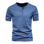Retro Round Collar Short Sleeve Men's Henry T-Shirt