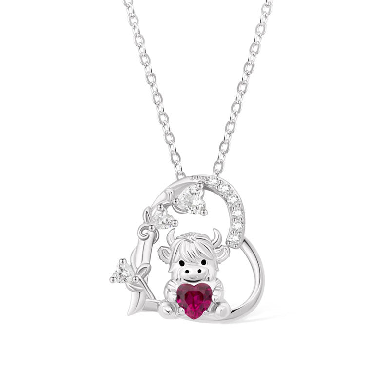 Cute Heart Shape Cow Necklace Custom Birthstone