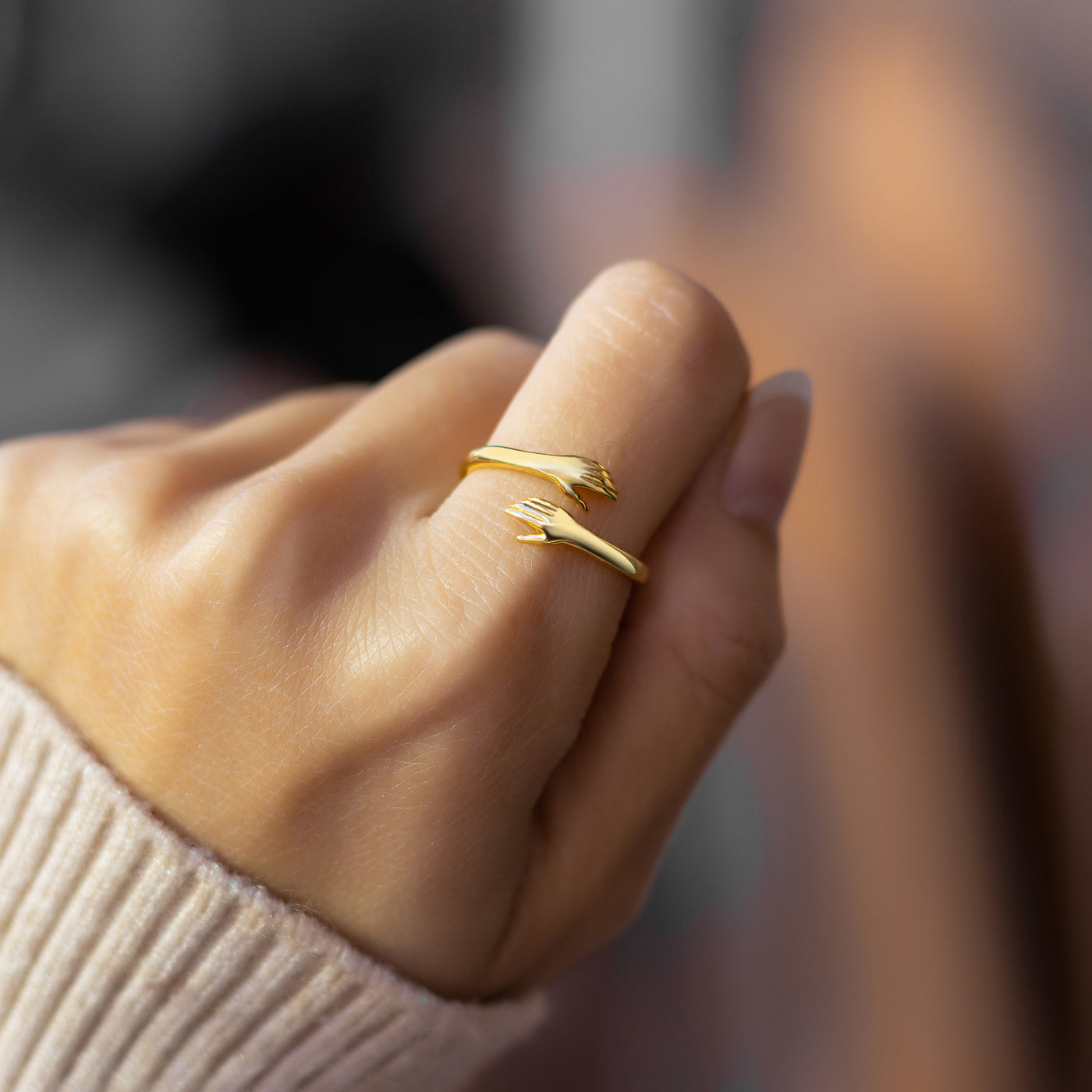 Fashion 925 Sterling Silver Love Hug Adjustable Ring