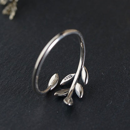 Fashion Fresh Leaf 925 Sterling Silver Adjustable Ring