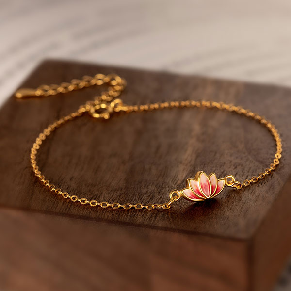 Fashion Lotus Flower 925 Sterling Silver Bracelets With Enamel Plated