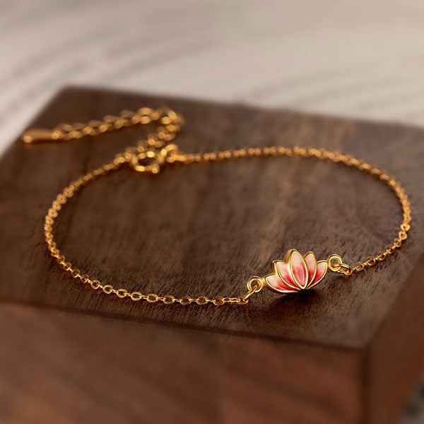 Fashion Lotus Flower 925 Sterling Silver Bracelets With Enamel Plated