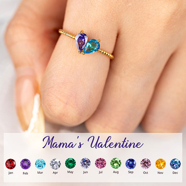 Customize Birthstone Match Hearts Rings For Family Members And Couples